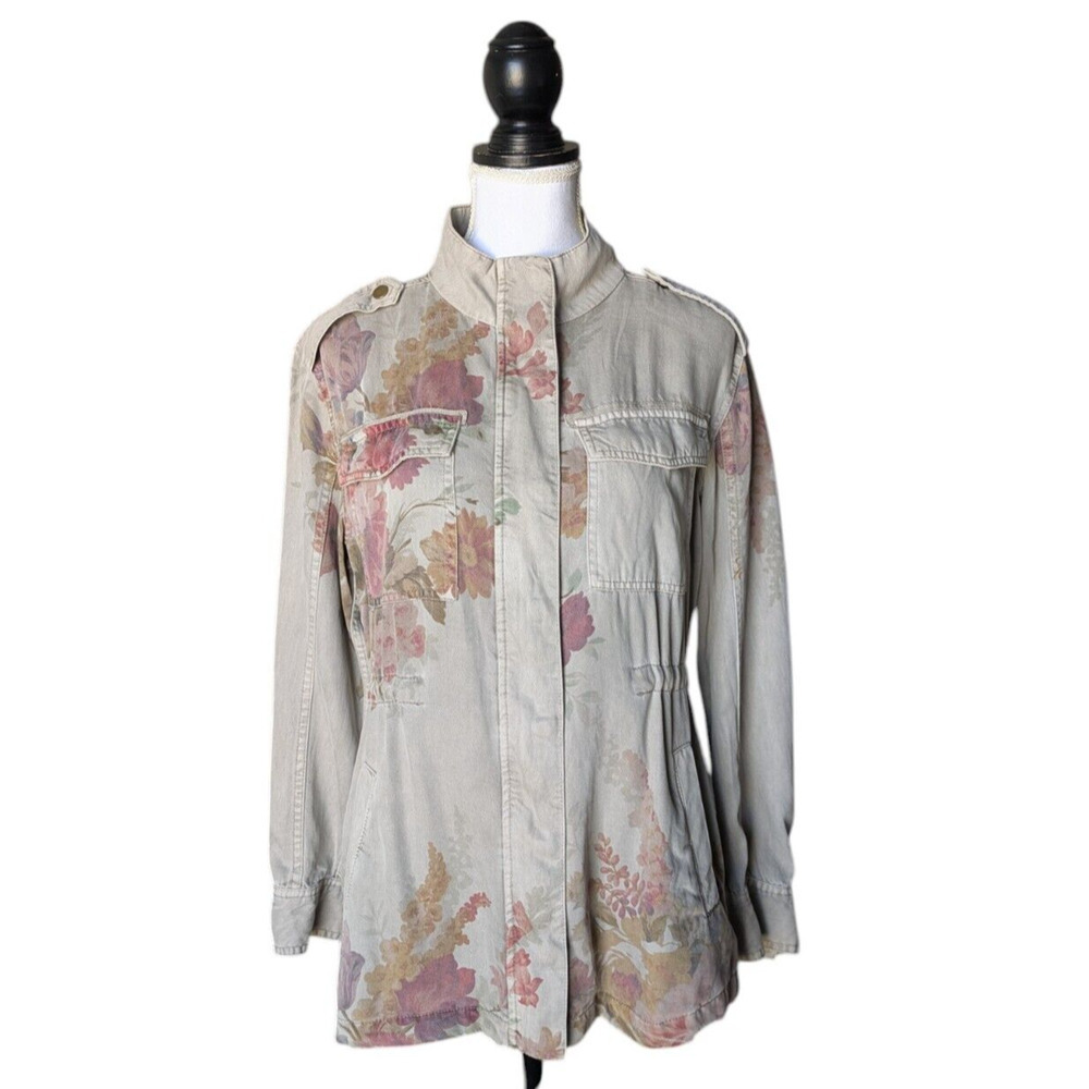 Sundance Catalog Gray Tan Rochelle Floral Jacket Size Small Tencel Lightweight